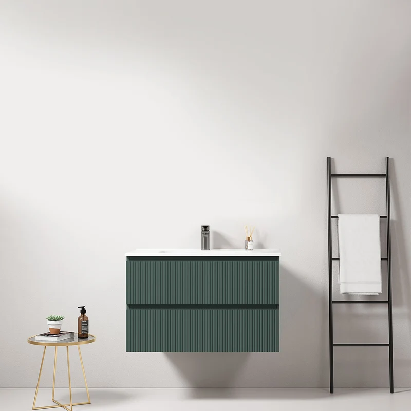 Mobile bagno sospeso cannettato 80 cm Verde Comodoro Lavabo in Ceramica Senza Specchio - Fiji Paint