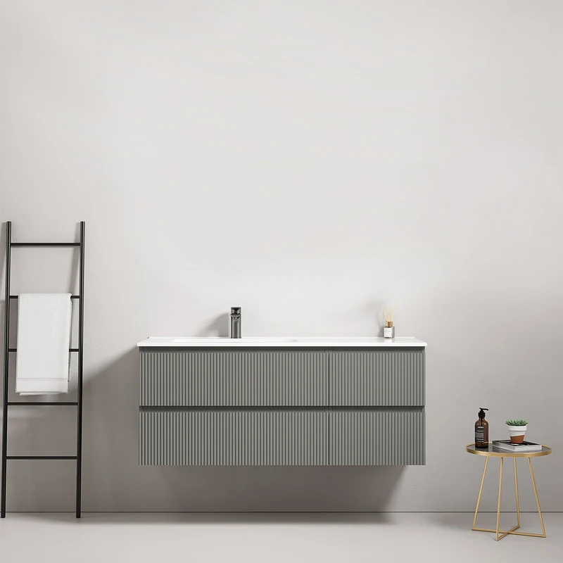 Mobile bagno sospeso cannettato 120 cm Grigio Londra Lavabo a Sinistra in Ceramica Senza Specchio - Fiji Paint