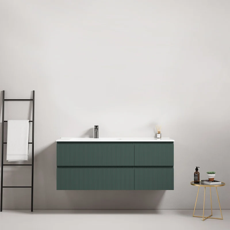 Mobile bagno sospeso cannettato 120 cm Verde Comodoro Lavabo a Sinistra in Ceramica Senza Specchio - Fiji Paint