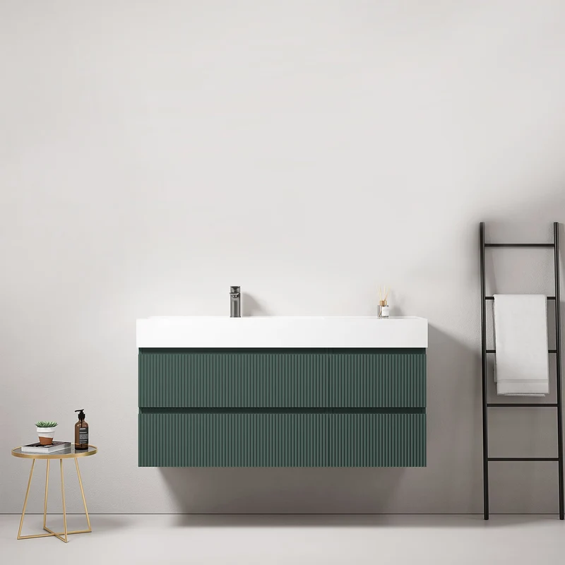 Mobile bagno sospeso cannettato 120 cm Verde Comodoro Lavabo a Sinistra in Resina Senza Specchio - Fiji Paint