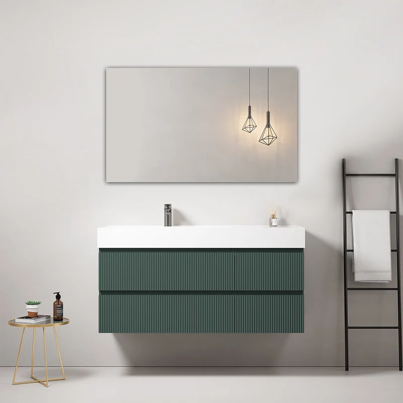 Mobile bagno sospeso cannettato 120 cm Verde Comodoro Lavabo a Sinistra in Resina Specchio Quadro - Fiji Paint