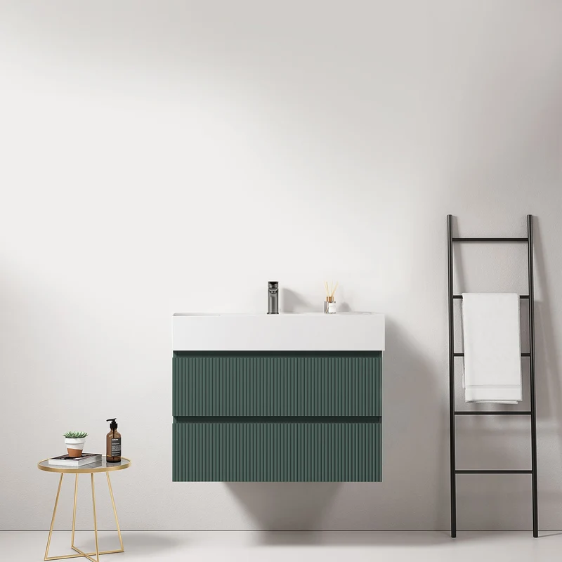 Mobile bagno sospeso cannettato 80 cm Verde Comodoro Lavabo in Resina Senza Specchio - Fiji Paint