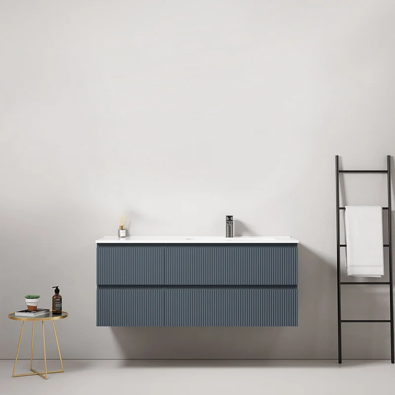 Mobile bagno sospeso cannettato 120 cm Blu Mare Lavabo a Destra in Ceramica Senza Specchio - Fiji Paint