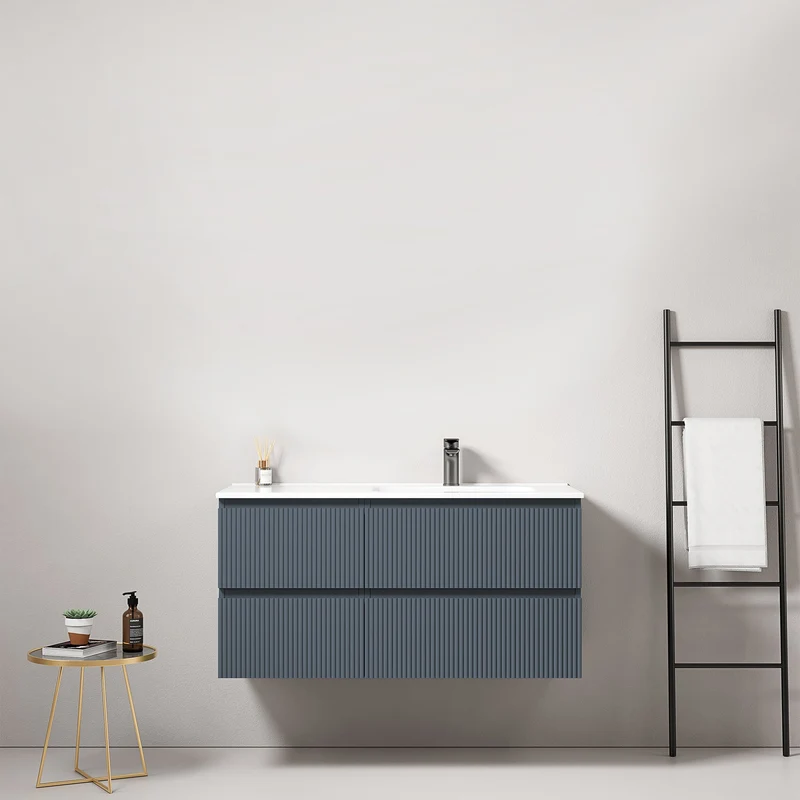 Mobile bagno sospeso cannettato 100 cm Blu Mare Lavabo a Destra in Ceramica Senza Specchio - Fiji Paint