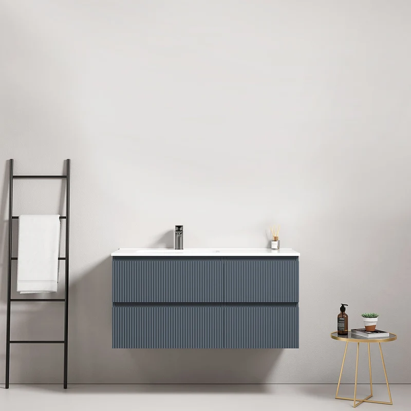 Mobile bagno sospeso cannettato 100 cm Blu Mare Lavabo a Sinistra in Ceramica Senza Specchio - Fiji Paint