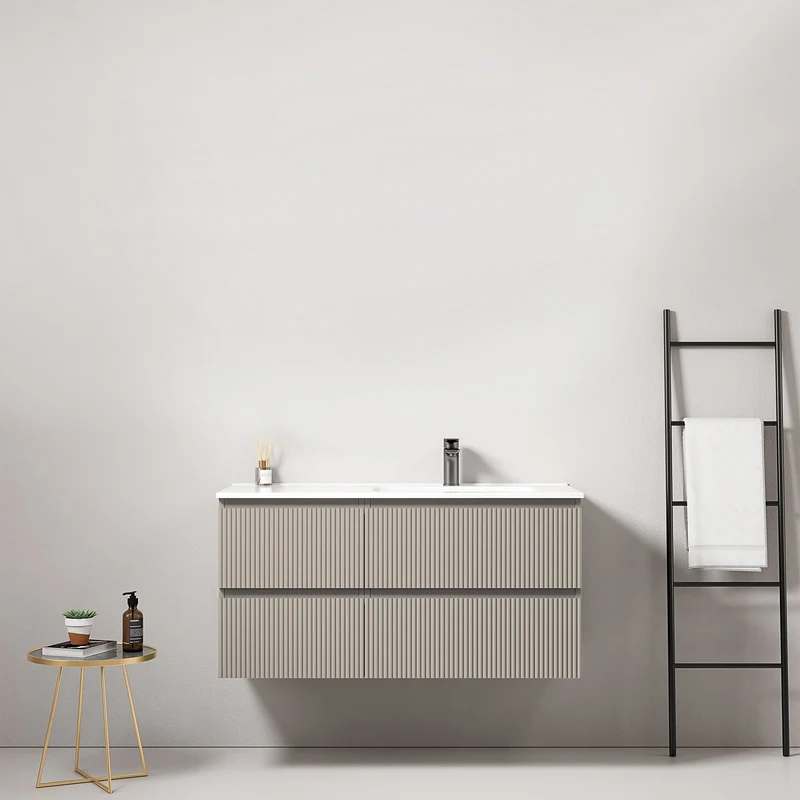 Mobile bagno sospeso cannettato 100 cm Grigio Cenere Lavabo a Destra in Ceramica Senza Specchio - Fiji Paint