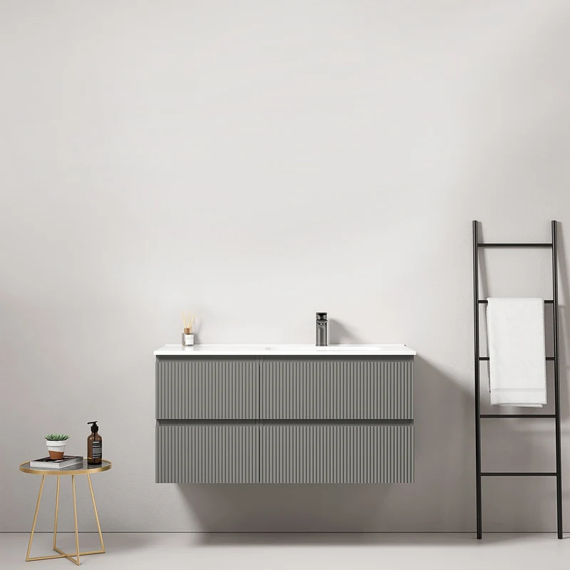 Mobile bagno sospeso cannettato 100 cm Grigio Londra Lavabo a Destra in Ceramica Senza Specchio - Fiji Paint