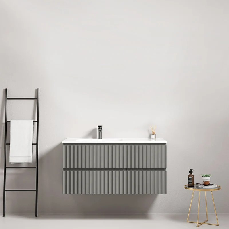 Mobile bagno sospeso cannettato 100 cm Grigio Londra Lavabo a Sinistra in Ceramica Senza Specchio - Fiji Paint