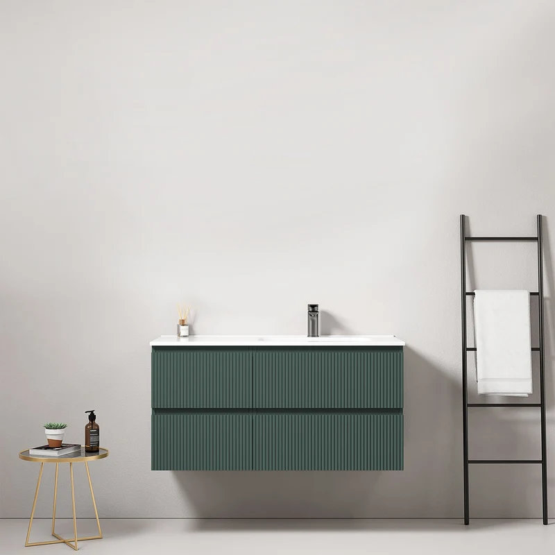 Mobile bagno sospeso cannettato 100 cm Verde Comodoro Lavabo a Destra in Ceramica Senza Specchio - Fiji Paint
