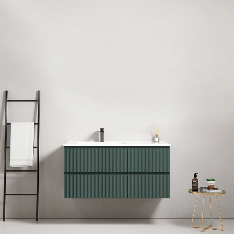Mobile bagno sospeso cannettato 100 cm Verde Comodoro Lavabo a Sinistra in Ceramica Senza Specchio - Fiji Paint