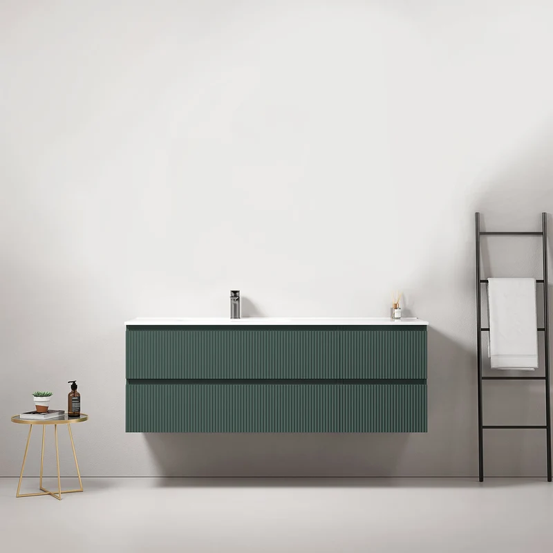 Mobile bagno sospeso cannettato 140 cm Verde Comodoro Lavabo a Sinistra in Resina Senza Specchio - Fiji Paint