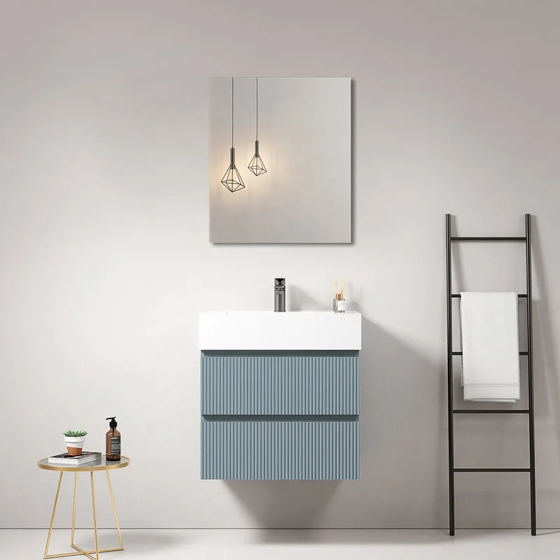 Mobile bagno sospeso cannettato 60 cm Blu Avio Lavabo in Resina Specchio Quadro - Fiji Paint