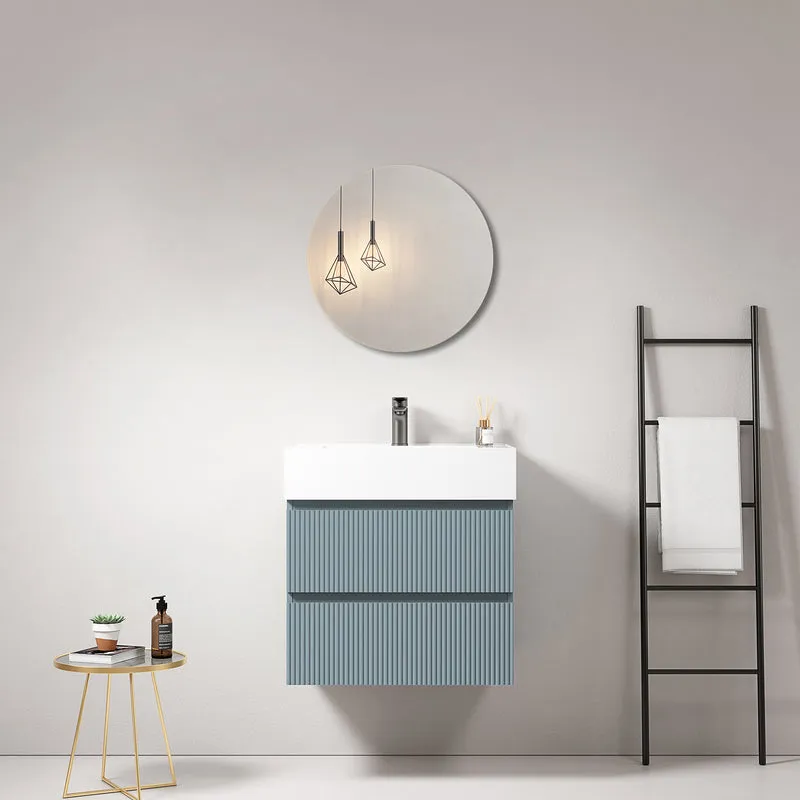Mobile bagno sospeso cannettato 60 cm Blu Avio Lavabo in Resina Specchio Tondo - Fiji Paint