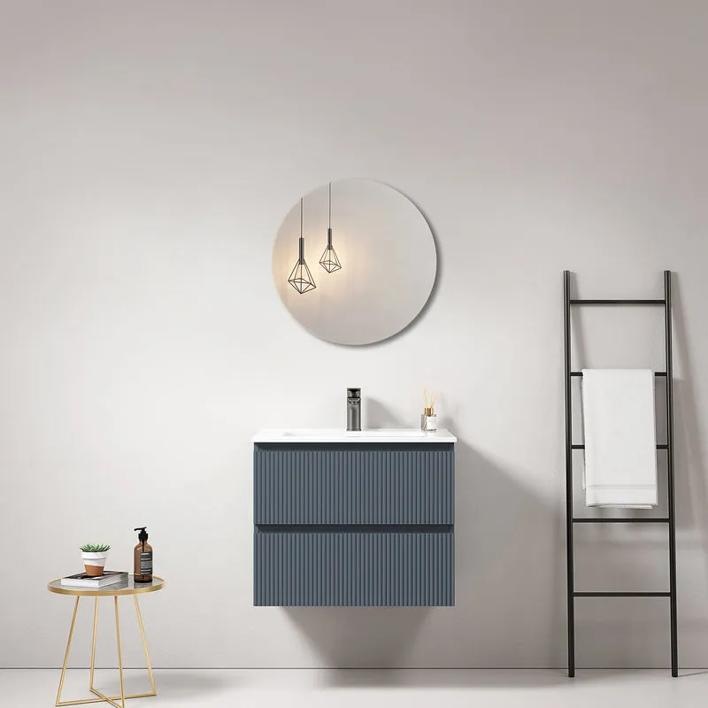 Mobile bagno sospeso cannettato 60 cm Blu Mare Lavabo in Ceramica Specchio Tondo - Fiji Paint