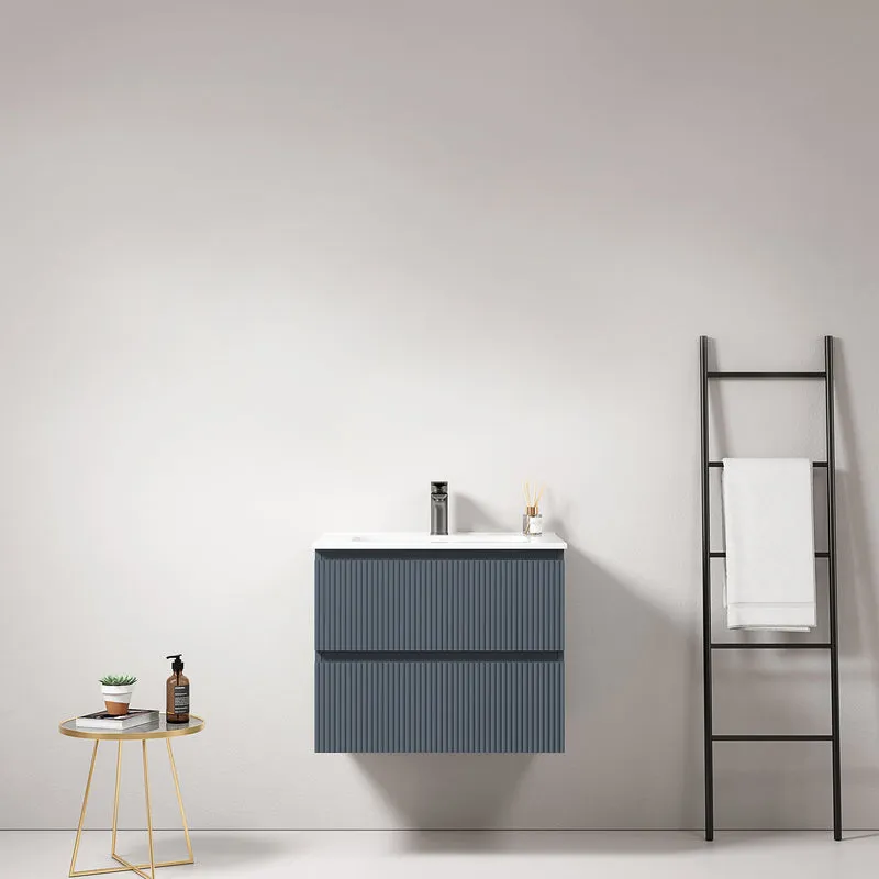 Mobile bagno sospeso cannettato 60 cm Blu Mare Lavabo in Ceramica Senza Specchio - Fiji Paint