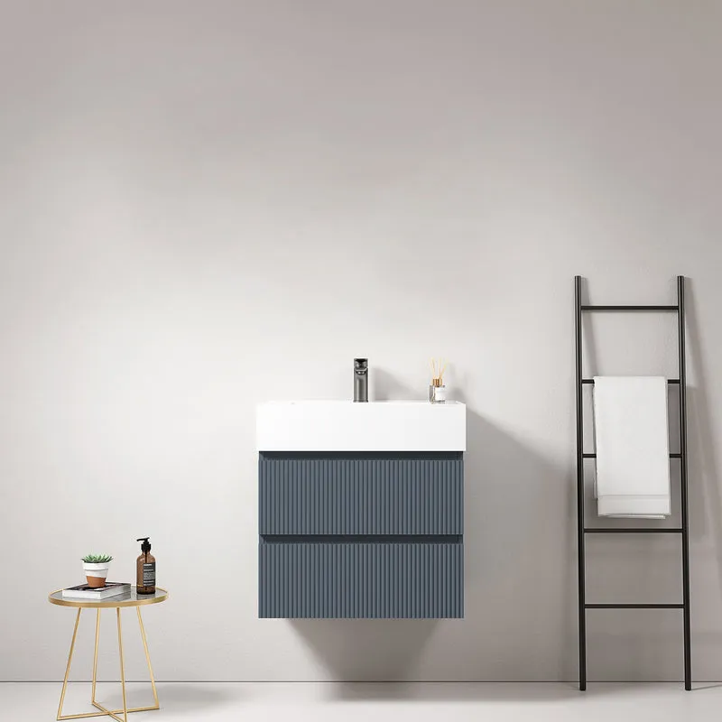 Mobile bagno sospeso cannettato 60 cm Blu Mare Lavabo in Resina Senza Specchio - Fiji Paint