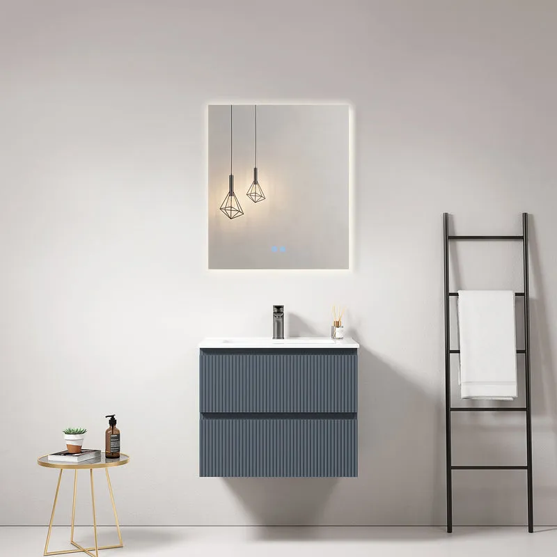 Mobile bagno sospeso cannettato 60 cm Blu Mare Lavabo in Ceramica Specchio Quadro Retroilluminato - Fiji Paint