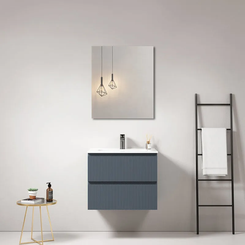 Mobile bagno sospeso cannettato 60 cm Blu Mare Lavabo in Ceramica Specchio Quadro - Fiji Paint