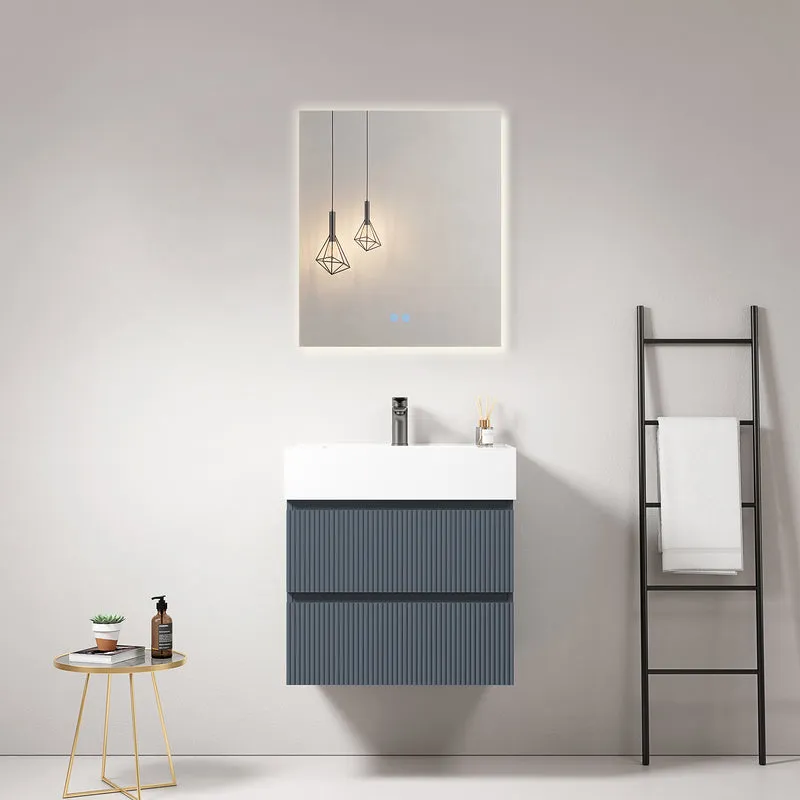 Mobile bagno sospeso cannettato 60 cm Blu Mare Lavabo in Resina Specchio Quadro Retroilluminato - Fiji Paint