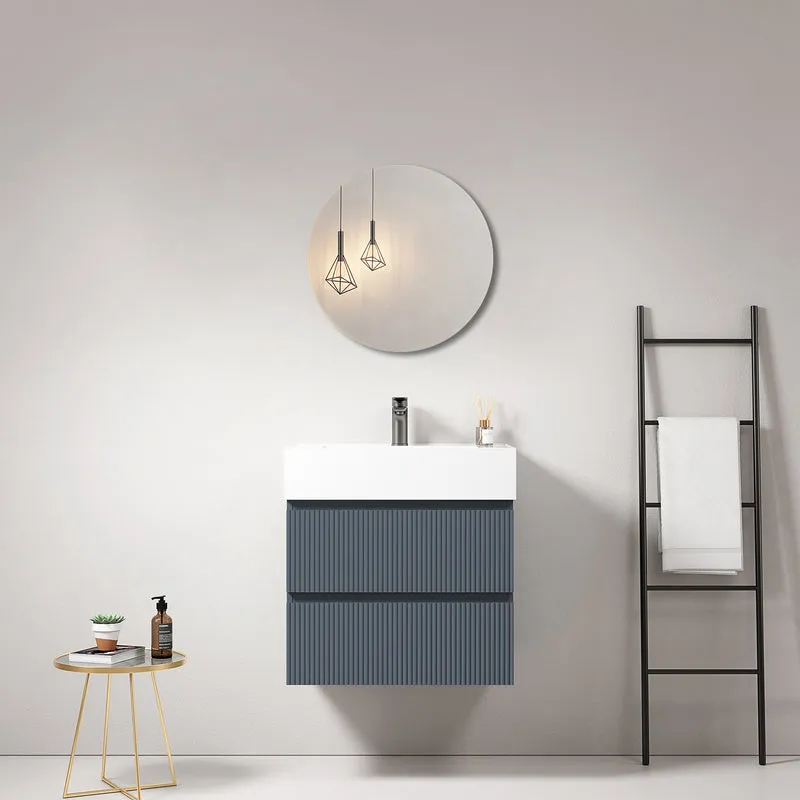 Mobile bagno sospeso cannettato 60 cm Blu Mare Lavabo in Resina Specchio Tondo - Fiji Paint