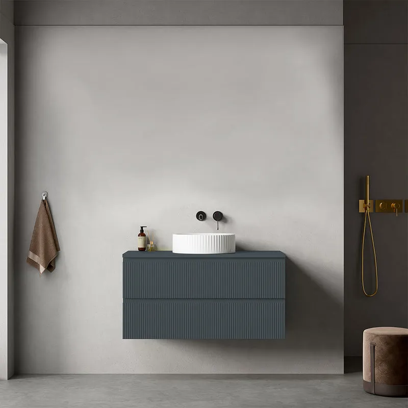 Mobile bagno sospeso cannettato 100 cm Blu Mare per Lavabo d'appoggio Senza Specchio - Fiji Paint Top Canneté