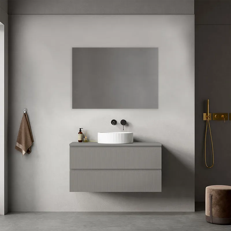 Mobile bagno sospeso cannettato 100 cm Grigio Londra per Lavabo d'appoggio Specchio Quadro - Fiji Paint Top Canneté