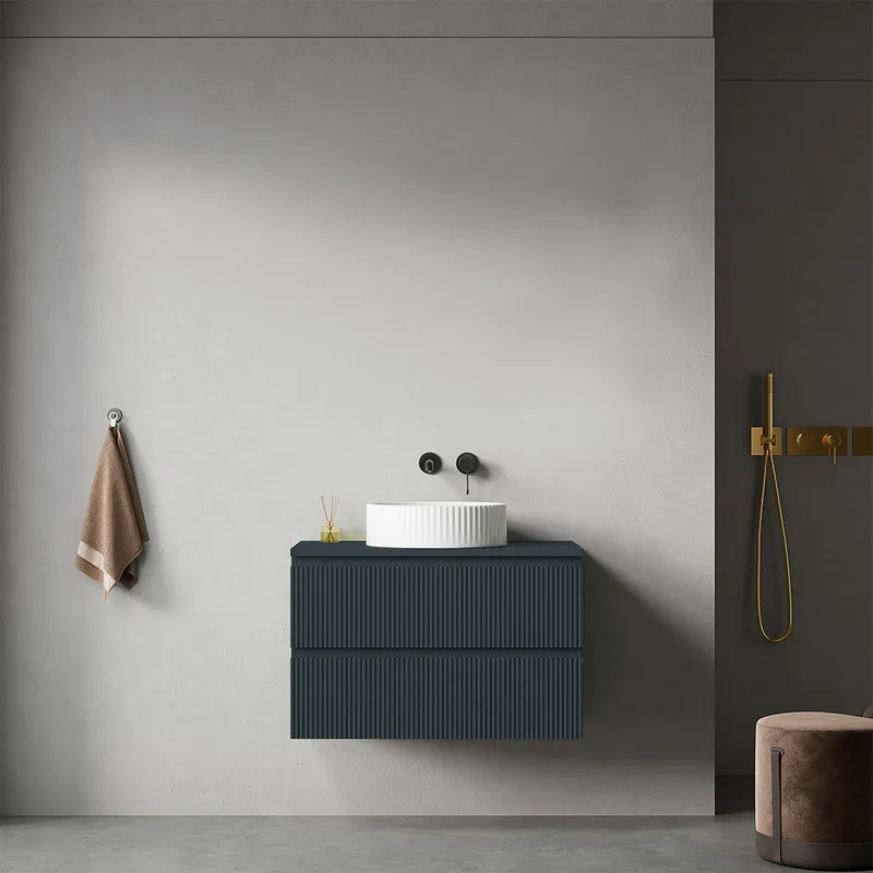 Mobile bagno sospeso cannettato 80 cm Blu Mare per Lavabo d'appoggio Senza Specchio - Fiji Paint Top Canneté
