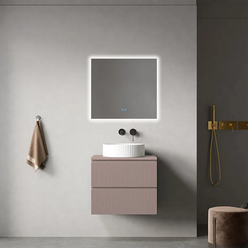 Mobile bagno sospeso cannettato 60 cm Rosa Retrò per Lavabo d'appoggio Specchio Quadro Retroilluminato - Fiji Paint Top Canneté