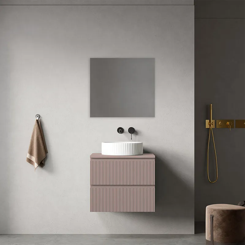 Mobile bagno sospeso cannettato 60 cm Rosa Retrò per Lavabo d'appoggio Specchio Quadro - Fiji Paint Top Canneté