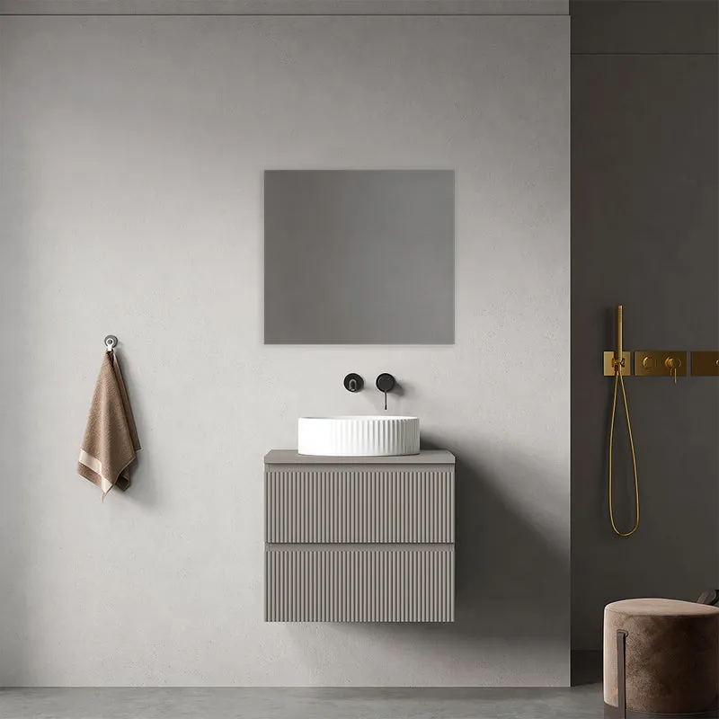 Mobile bagno sospeso cannettato 60 cm Grigio Cenere per Lavabo d'appoggio Specchio Quadro - Fiji Paint Top Canneté