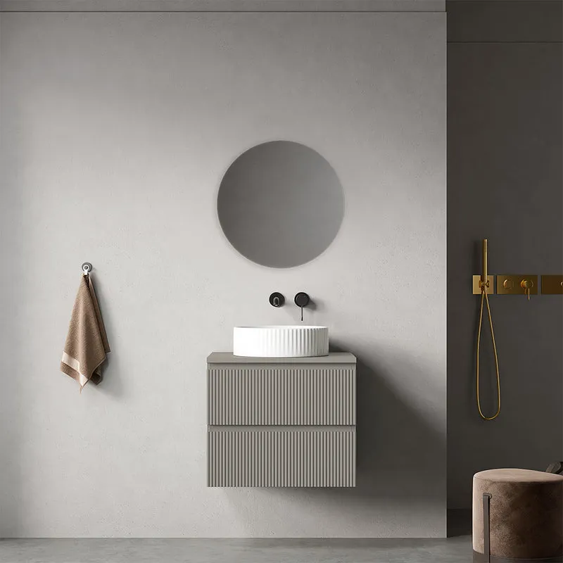Mobile bagno sospeso cannettato 60 cm Grigio Cenere per Lavabo d'appoggio Specchio Tondo - Fiji Paint Top Canneté