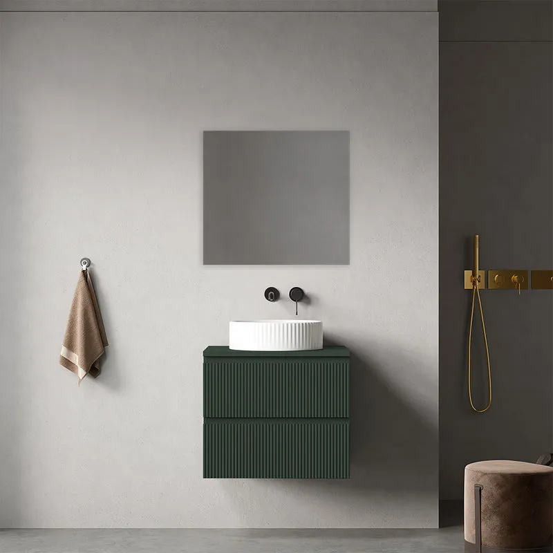 Mobile bagno sospeso cannettato 60 cm Verde Comodoro per Lavabo d'appoggio Specchio Quadro - Fiji Paint Top Canneté
