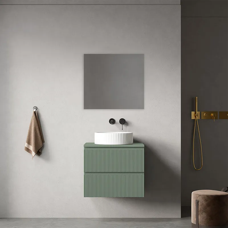 Mobile bagno sospeso cannettato 60 cm Verde Salvia per Lavabo d'appoggio Specchio Quadro - Fiji Paint Top Canneté