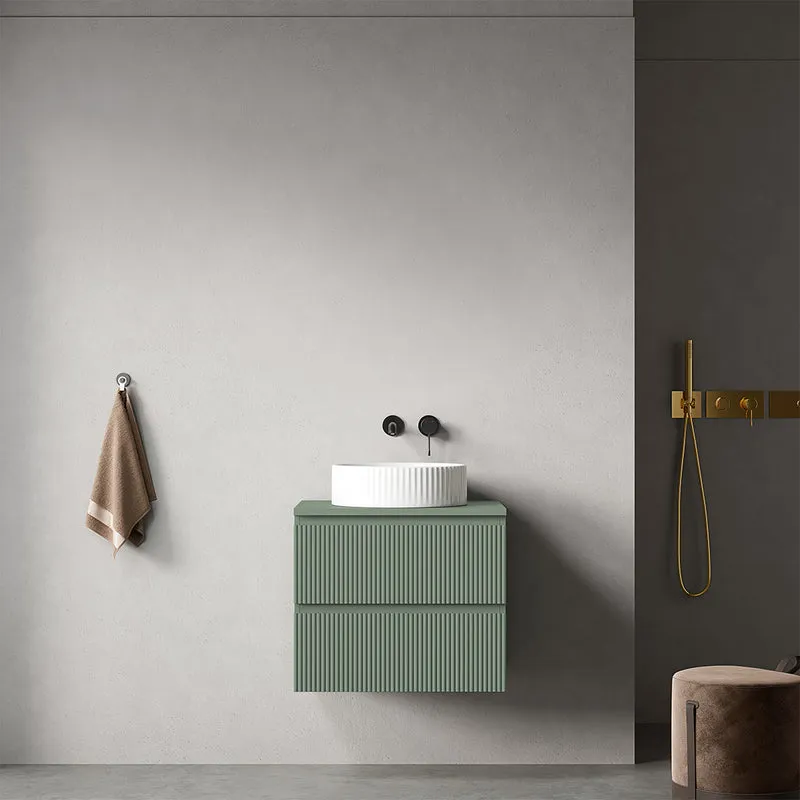 Mobile bagno sospeso cannettato 60 cm Verde Salvia per Lavabo d'appoggio Senza Specchio - Fiji Paint Top Canneté