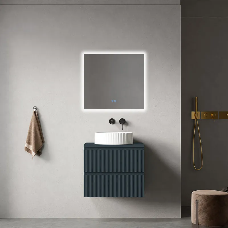 Mobile bagno sospeso cannettato 60 cm Blu Mare per Lavabo d'appoggio Specchio Quadro Retroilluminato - Fiji Paint Top Canneté