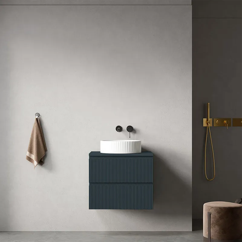 Mobile bagno sospeso cannettato 60 cm Blu Mare per Lavabo d'appoggio Senza Specchio - Fiji Paint Top Canneté
