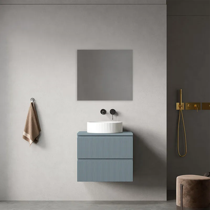 Mobile bagno sospeso cannettato 60 cm Blu Avio per Lavabo d'appoggio Specchio Quadro - Fiji Paint Top Canneté