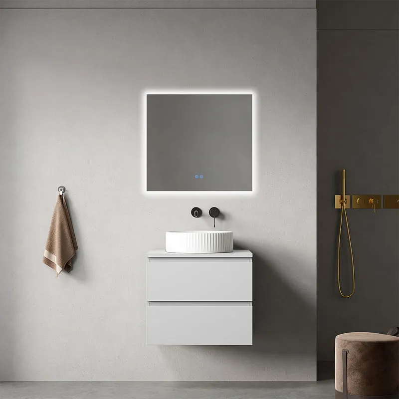 Mobile bagno sospeso 60 cm Bianco Opaco per Lavabo d'appoggio Specchio Quadro Retroilluminato - Fiji Paint Top