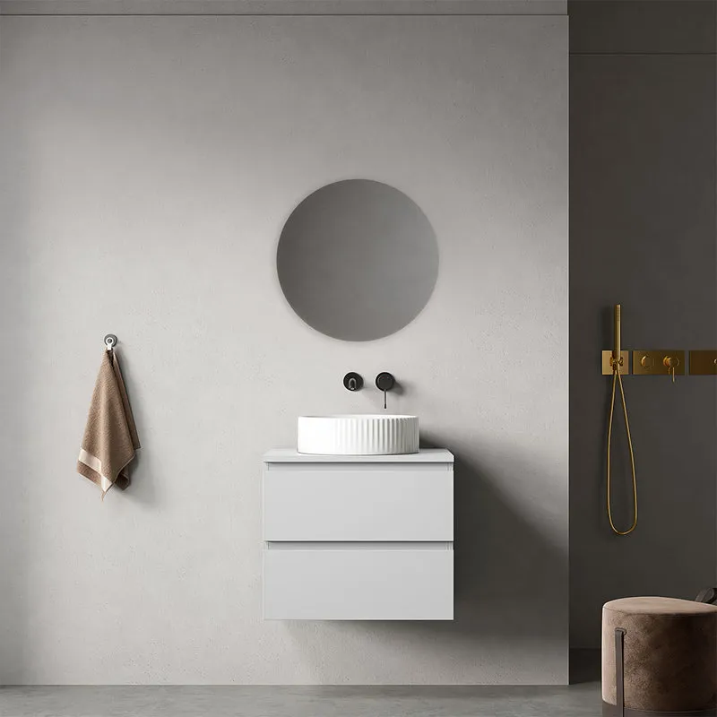 Mobile bagno sospeso 60 cm Bianco Opaco per Lavabo d'appoggio Specchio Tondo - Fiji Paint Top