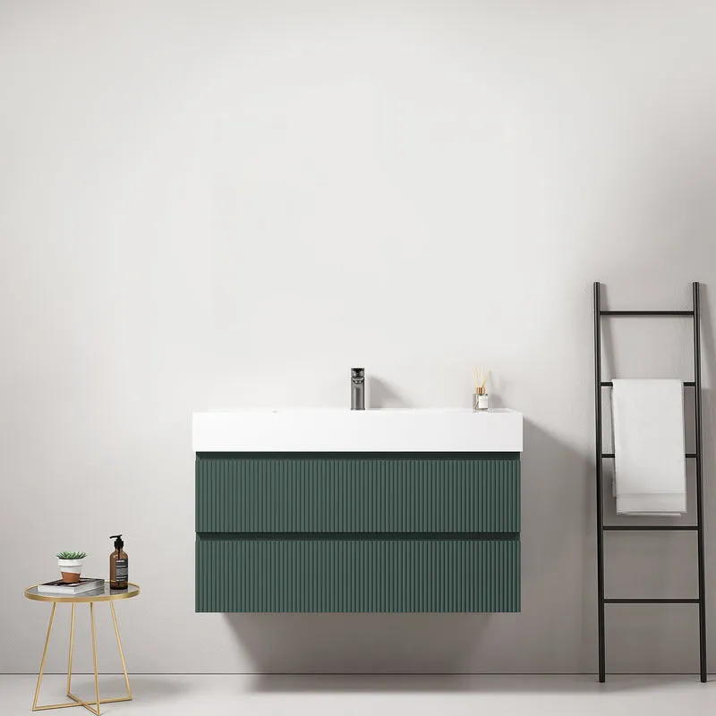 Mobile bagno sospeso cannettato 100 cm Verde Comodoro Lavabo in Resina Senza Specchio - Fiji Paint