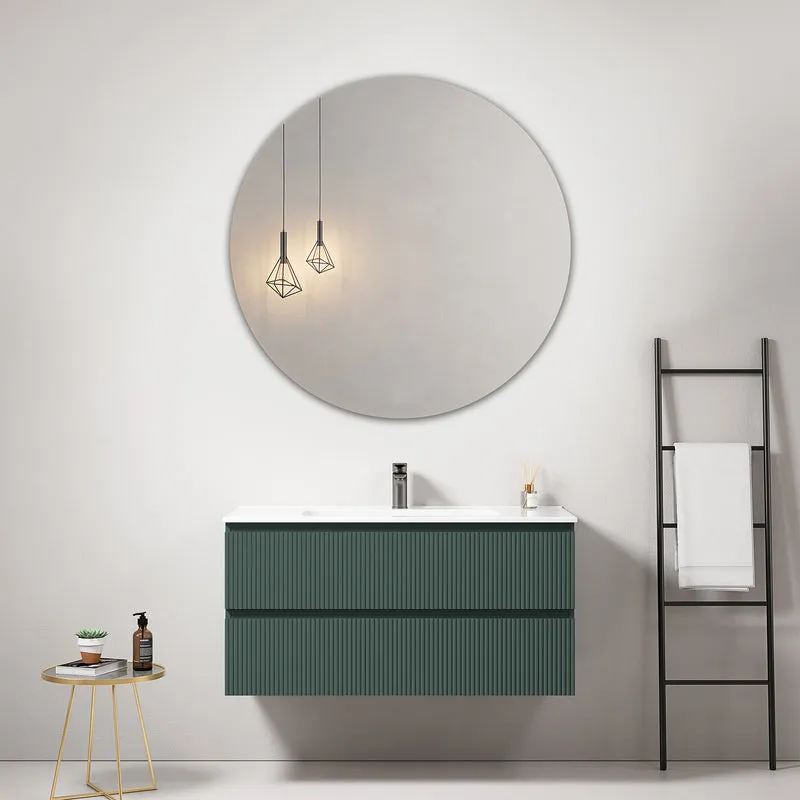 Mobile bagno sospeso cannettato 100 cm Verde Comodoro Lavabo in Ceramica Specchio Tondo - Fiji Paint