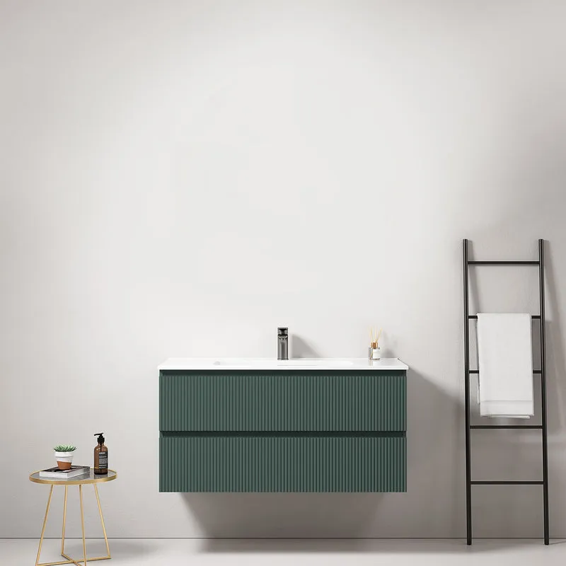 Mobile bagno sospeso cannettato 100 cm Verde Comodoro Lavabo in Ceramica Senza Specchio - Fiji Paint