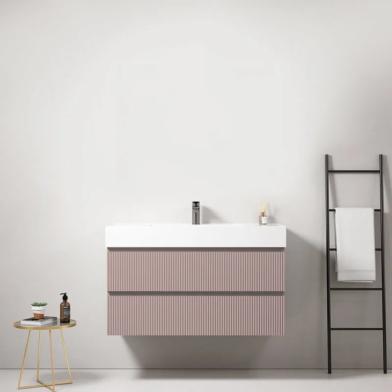 Mobile bagno sospeso cannettato 100 cm Rosa Retro Lavabo in Resina Senza Specchio - Fiji Paint
