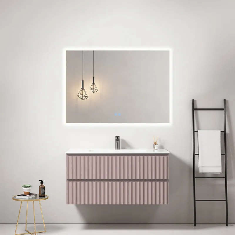 Mobile bagno sospeso cannettato 100 cm Rosa Retro Lavabo in Ceramica Specchio Quadro Retroilluminato - Fiji Paint