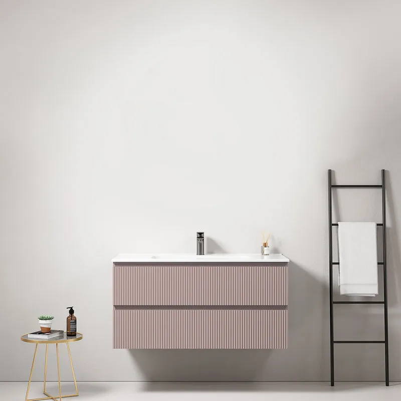 Mobile bagno sospeso cannettato 100 cm Rosa Retro Lavabo in Ceramica Senza Specchio - Fiji Paint