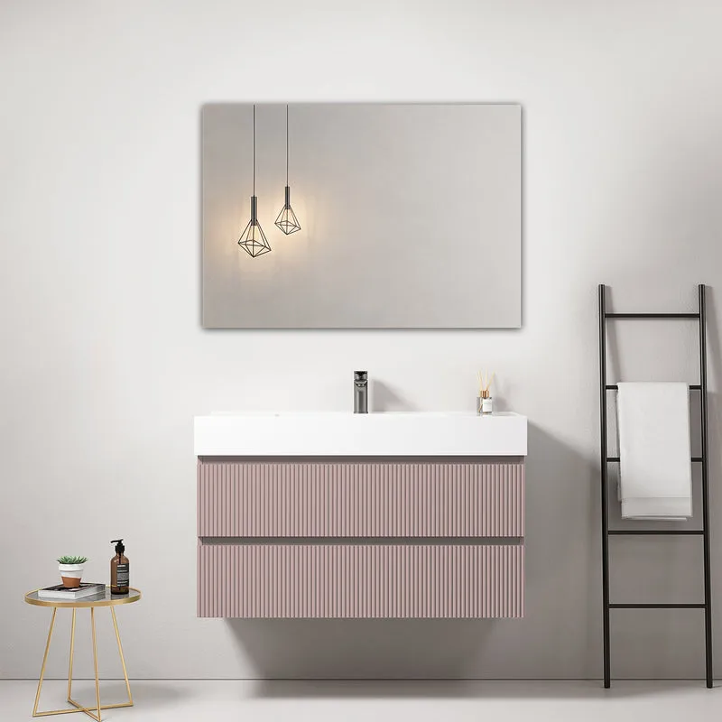 Mobile bagno sospeso cannettato 100 cm Rosa Retro Lavabo in Resina Specchio Quadro - Fiji Paint