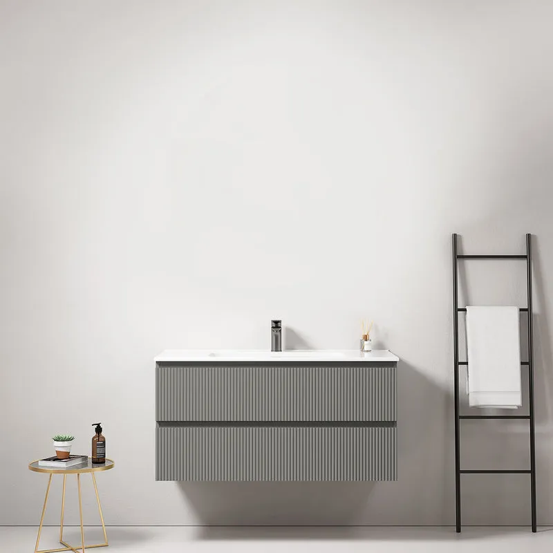 Mobile bagno sospeso cannettato 100 cm Grigio Londra Lavabo in Ceramica Senza Specchio - Fiji Paint