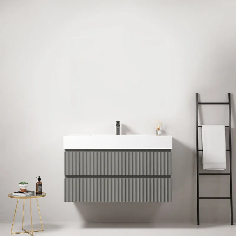Mobile bagno sospeso cannettato 100 cm Grigio Londra Lavabo in Resina Senza Specchio - Fiji Paint
