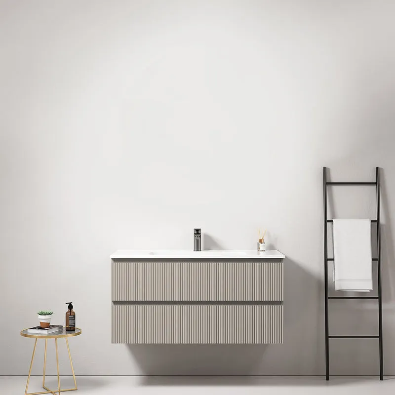 Mobile bagno sospeso cannettato 100 cm Grigio Cenere Lavabo in Ceramica Senza Specchio - Fiji Paint