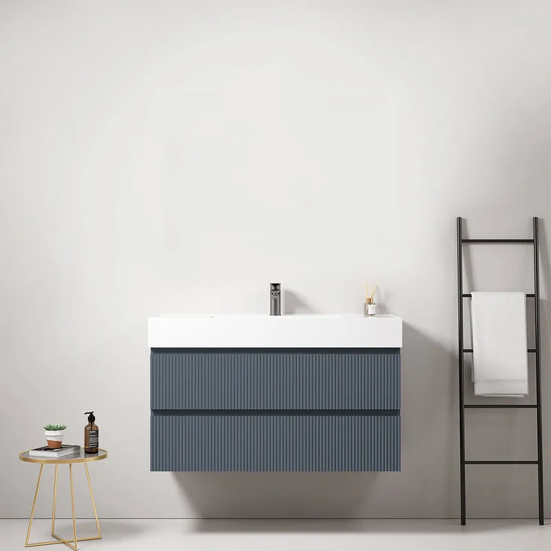 Mobile bagno sospeso cannettato 100 cm Blu Mare Lavabo in Resina Senza Specchio - Fiji Paint